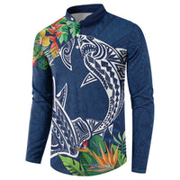 Polynesia Button Sweatshirt Sharks Duo Tropical Navy LT7 - Polynesian Pride