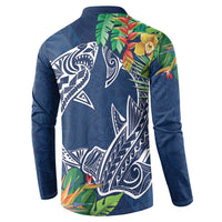 Polynesia Button Sweatshirt Sharks Duo Tropical Navy LT7 - Polynesian Pride