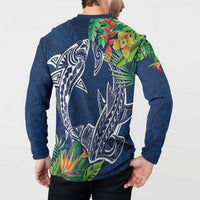 Polynesia Button Sweatshirt Sharks Duo Tropical Navy LT7 - Polynesian Pride