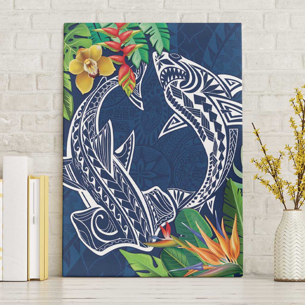 Polynesia Canvas Wall Art Sharks Duo Tropical Navy