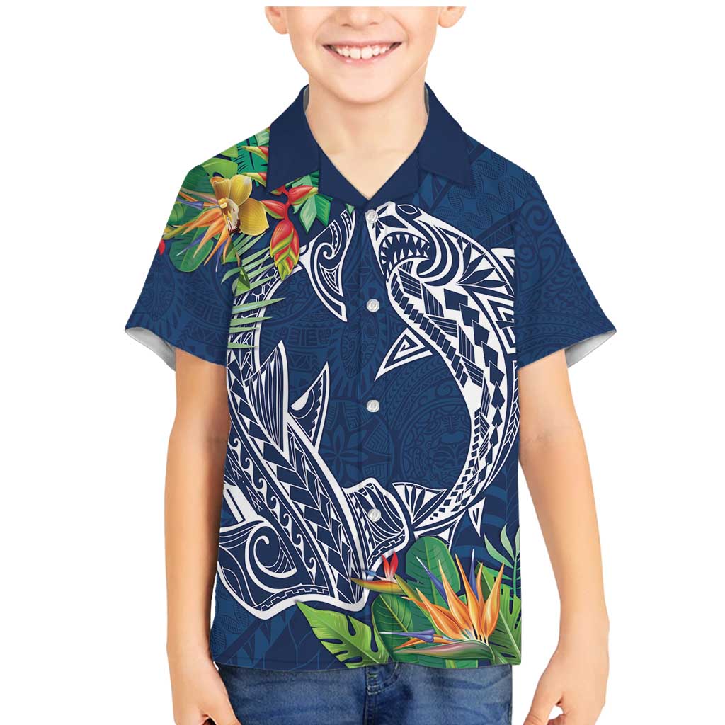 Polynesia Family Matching Mermaid Dress and Hawaiian Shirt Sharks Duo Tropical Navy