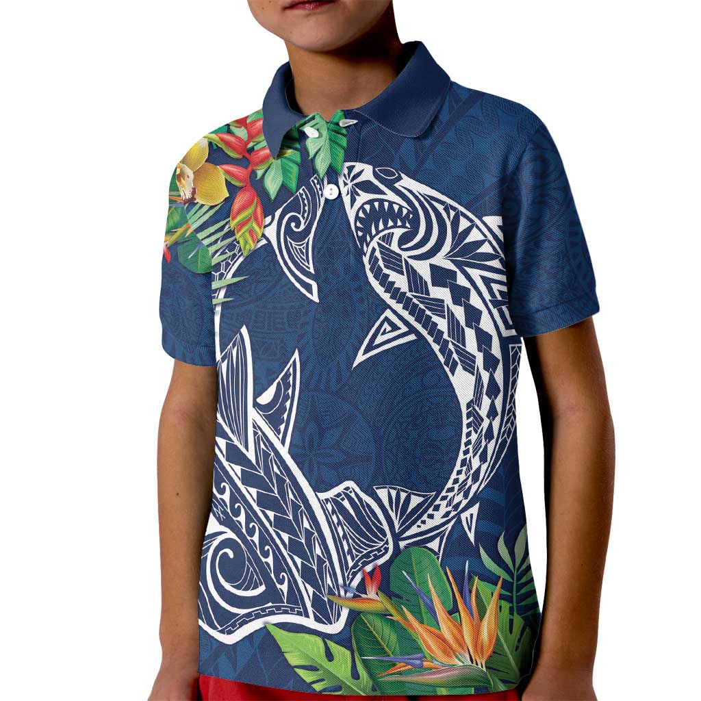 Polynesia Kid Polo Shirt Sharks Duo Tropical Navy LT7 Kid Navy - Polynesian Pride