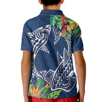 Polynesia Kid Polo Shirt Sharks Duo Tropical Navy LT7 - Polynesian Pride