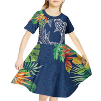 Polynesia Kid Short Sleeve Dress Sharks Duo Tropical Navy LT7 - Polynesian Pride