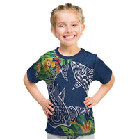 Polynesia Kid T Shirt Sharks Duo Tropical Navy LT7 Navy - Polynesian Pride