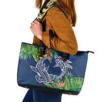 Polynesia Leather Tote Bag Sharks Duo Tropical Navy LT7 Navy - Polynesian Pride