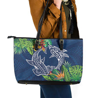 Polynesia Leather Tote Bag Sharks Duo Tropical Navy LT7 - Polynesian Pride