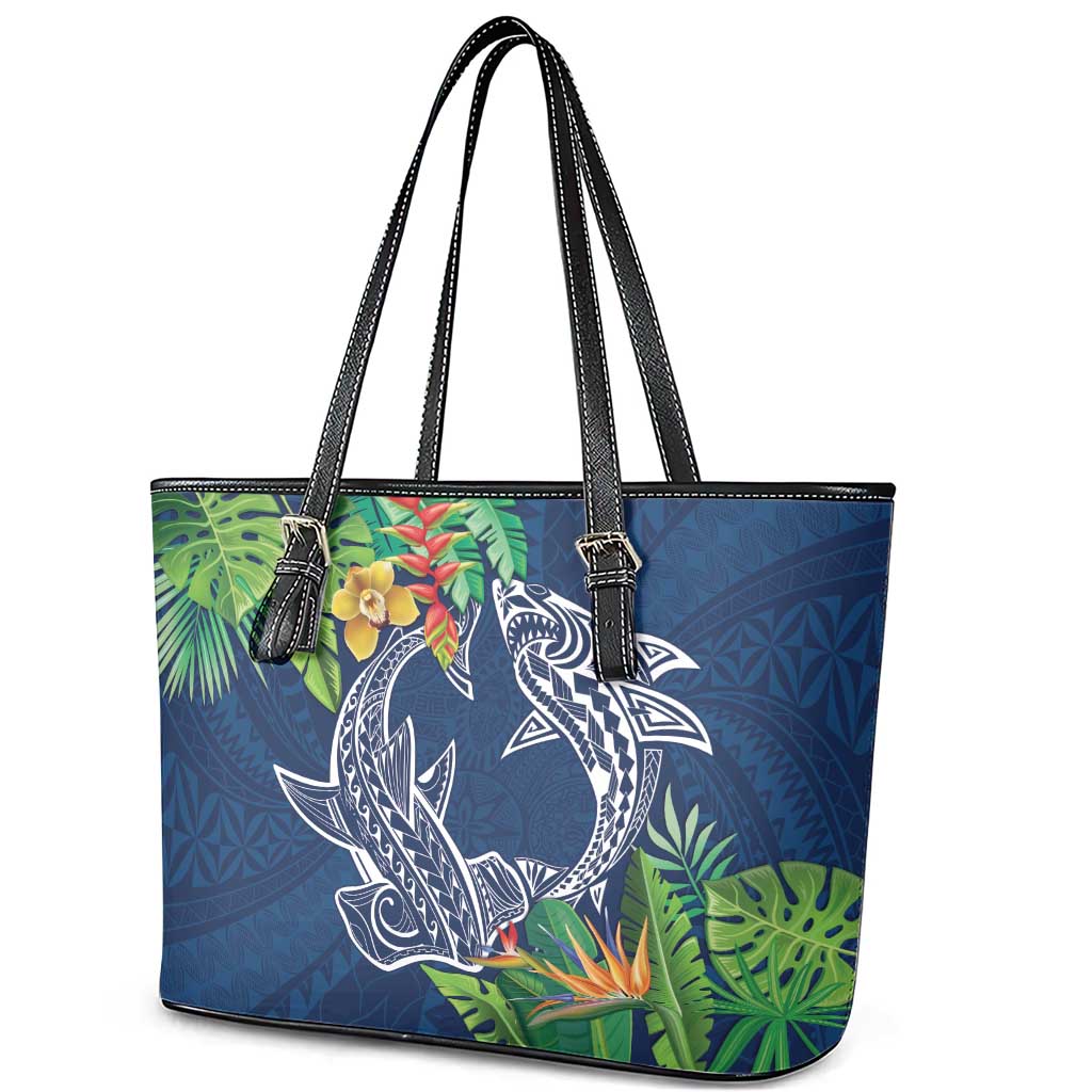 Polynesia Leather Tote Bag Sharks Duo Tropical Navy LT7 - Polynesian Pride