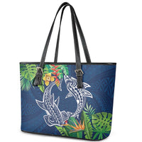 Polynesia Leather Tote Bag Sharks Duo Tropical Navy LT7 - Polynesian Pride