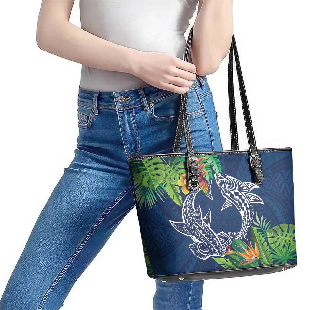 Polynesia Leather Tote Bag Sharks Duo Tropical Navy LT7 - Polynesian Pride