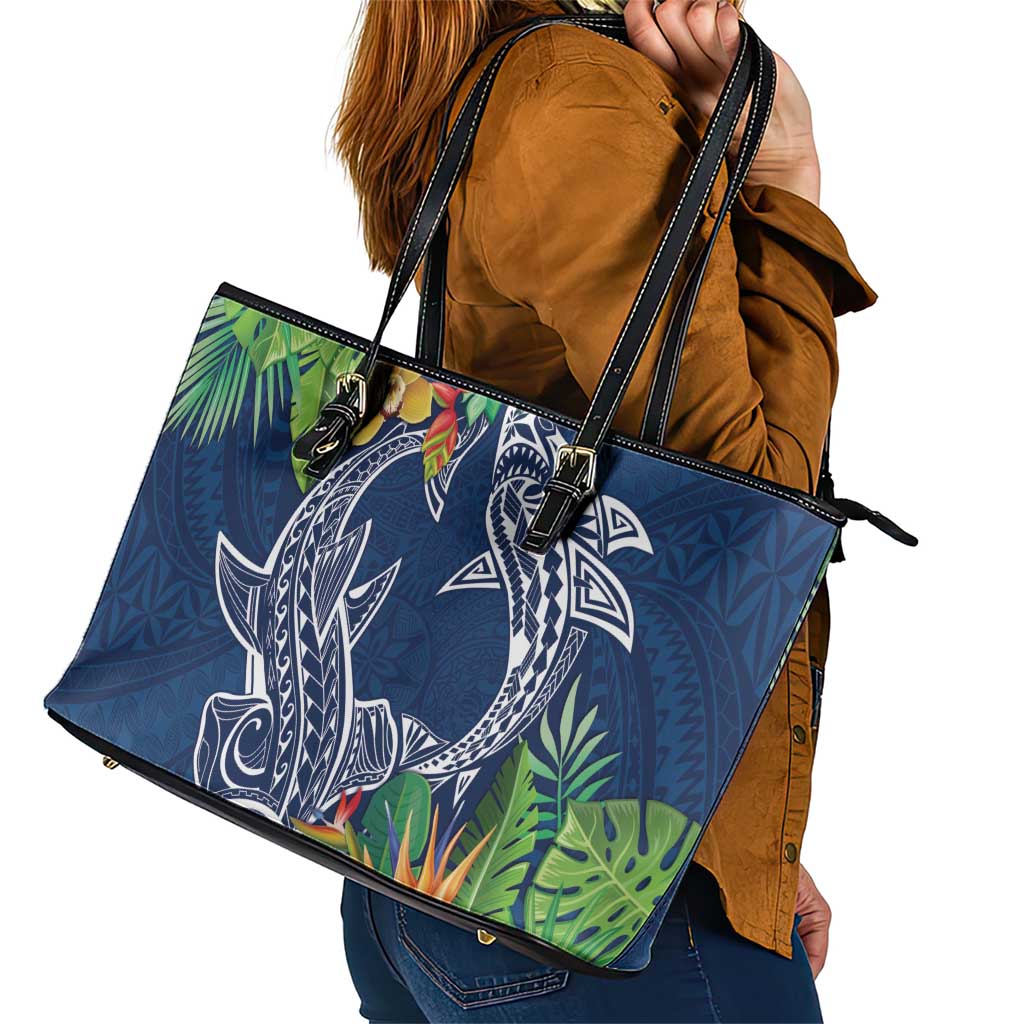 Polynesia Leather Tote Bag Sharks Duo Tropical Navy LT7 - Polynesian Pride