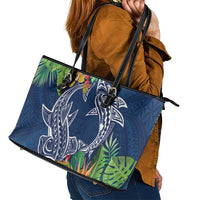 Polynesia Leather Tote Bag Sharks Duo Tropical Navy LT7 - Polynesian Pride
