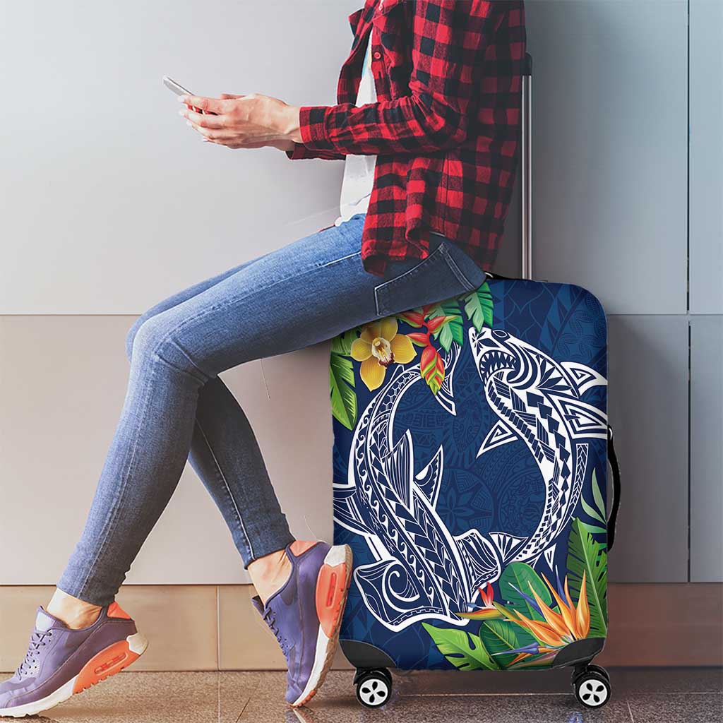 Polynesia Luggage Cover Sharks Duo Tropical Navy