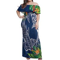 Polynesia Off Shoulder Maxi Dress Sharks Duo Tropical Navy LT7 Women Navy - Polynesian Pride