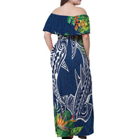 Polynesia Off Shoulder Maxi Dress Sharks Duo Tropical Navy LT7 - Polynesian Pride