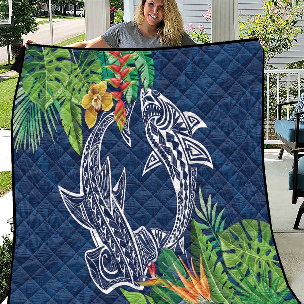 Polynesia Quilt Sharks Duo Tropical Navy LT7 Navy - Polynesian Pride