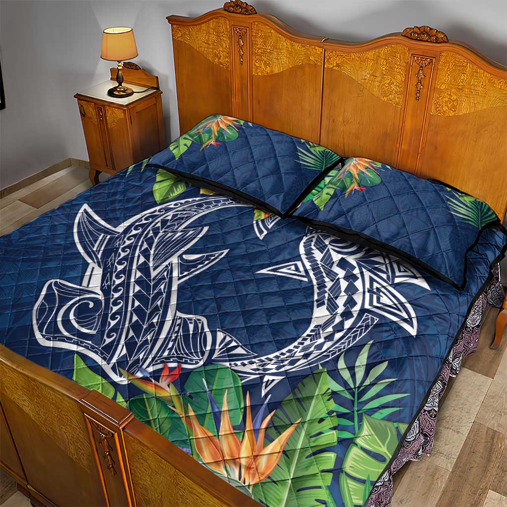 Polynesia Quilt Bed Set Sharks Duo Tropical Navy