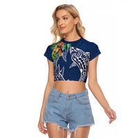 Polynesia Raglan Cropped T Shirt Sharks Duo Tropical Navy LT7 Female Navy - Polynesian Pride