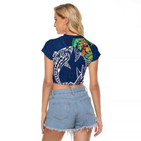 Polynesia Raglan Cropped T Shirt Sharks Duo Tropical Navy LT7 - Polynesian Pride