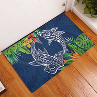 Polynesia Rubber Doormat Sharks Duo Tropical Navy