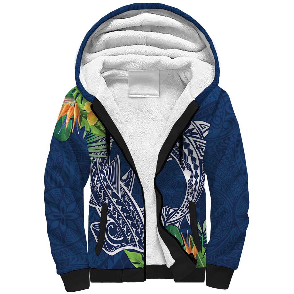 Polynesia Sherpa Hoodie Sharks Duo Tropical Navy