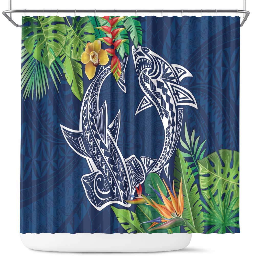 Polynesia Shower Curtain Sharks Duo Tropical Navy LT7 Navy - Polynesian Pride