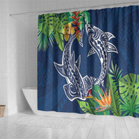 Polynesia Shower Curtain Sharks Duo Tropical Navy LT7 - Polynesian Pride