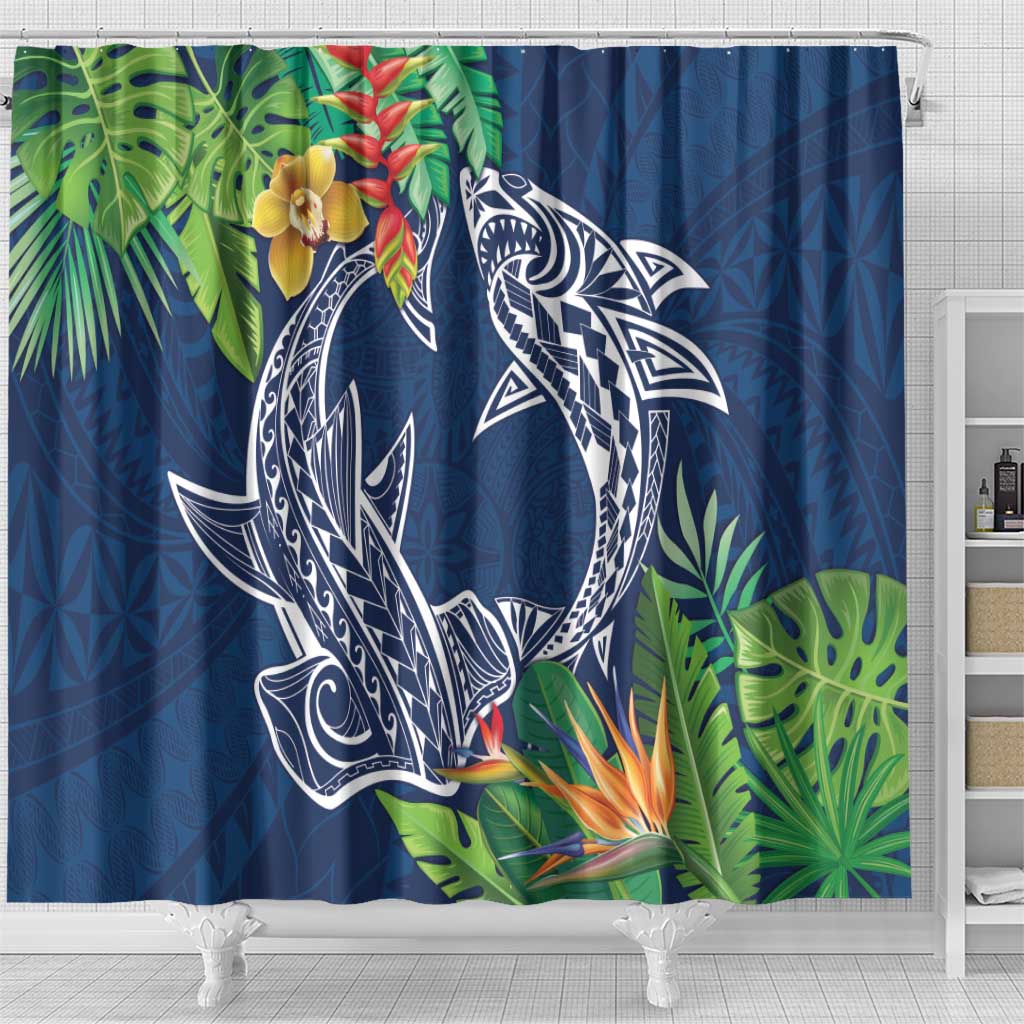 Polynesia Shower Curtain Sharks Duo Tropical Navy LT7 - Polynesian Pride
