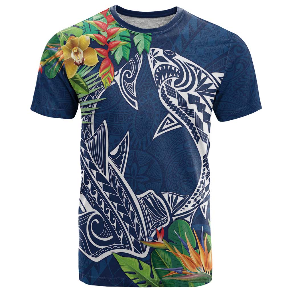 Polynesia T Shirt Sharks Duo Tropical Navy LT7 Navy - Polynesian Pride