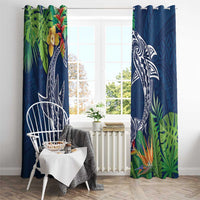 Polynesia Window Curtain Sharks Duo Tropical Navy