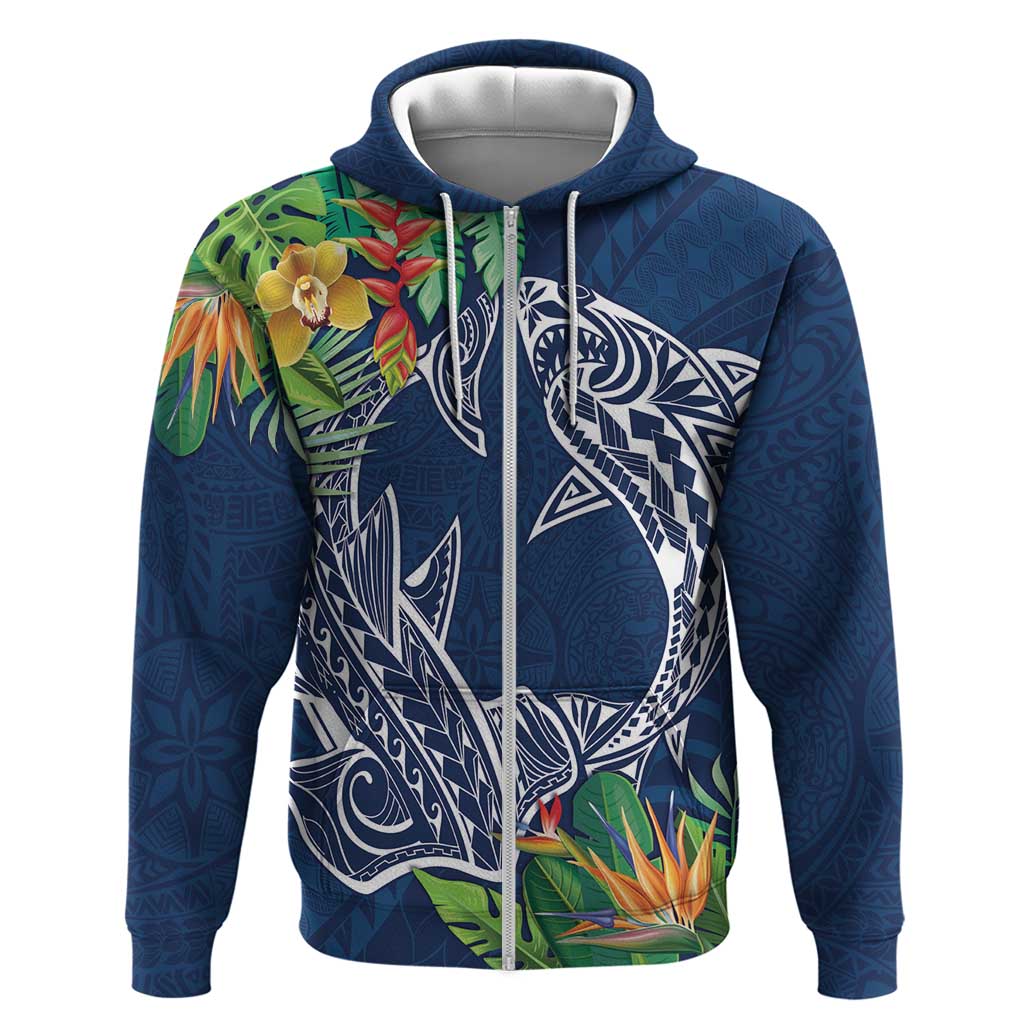 Polynesia Zip Hoodie Sharks Duo Tropical Navy LT7 Zip Hoodie Navy - Polynesian Pride