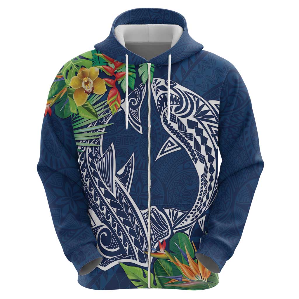 Polynesia Zip Hoodie Sharks Duo Tropical Navy LT7 - Polynesian Pride