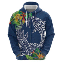 Polynesia Zip Hoodie Sharks Duo Tropical Navy LT7 - Polynesian Pride