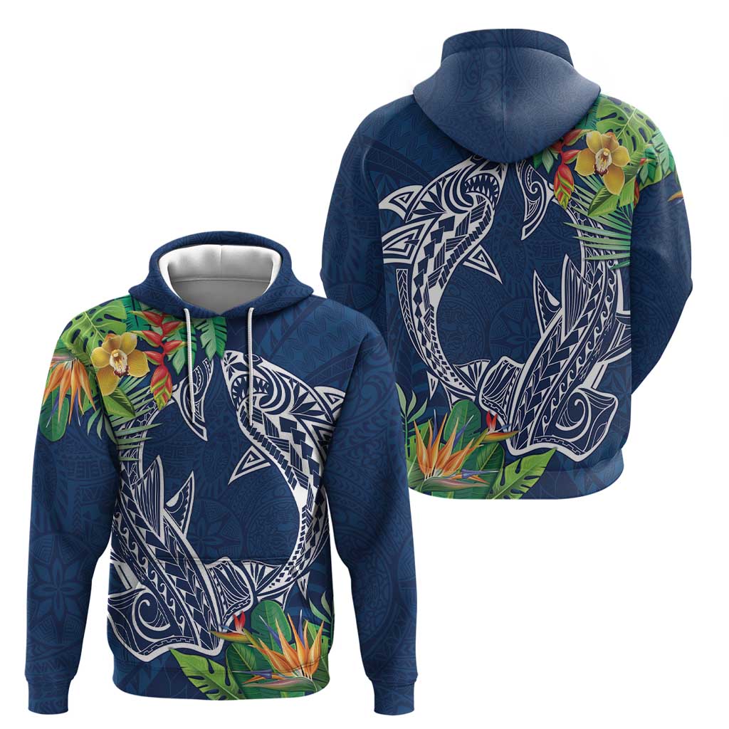 Polynesia Zip Hoodie Sharks Duo Tropical Navy LT7 - Polynesian Pride