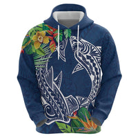 Polynesia Zip Hoodie Sharks Duo Tropical Navy LT7 - Polynesian Pride