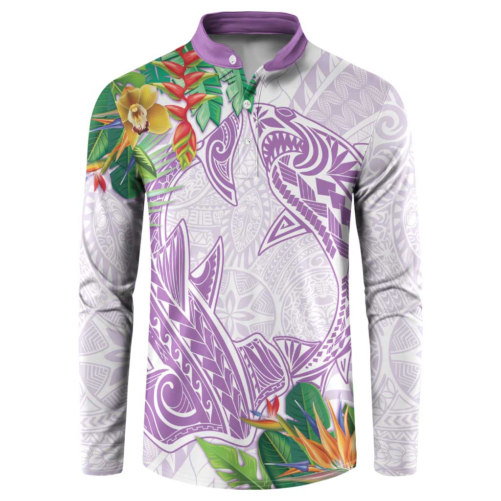 Polynesia Button Sweatshirt Sharks Duo Tropical Lavender LT7 Lavender - Polynesian Pride