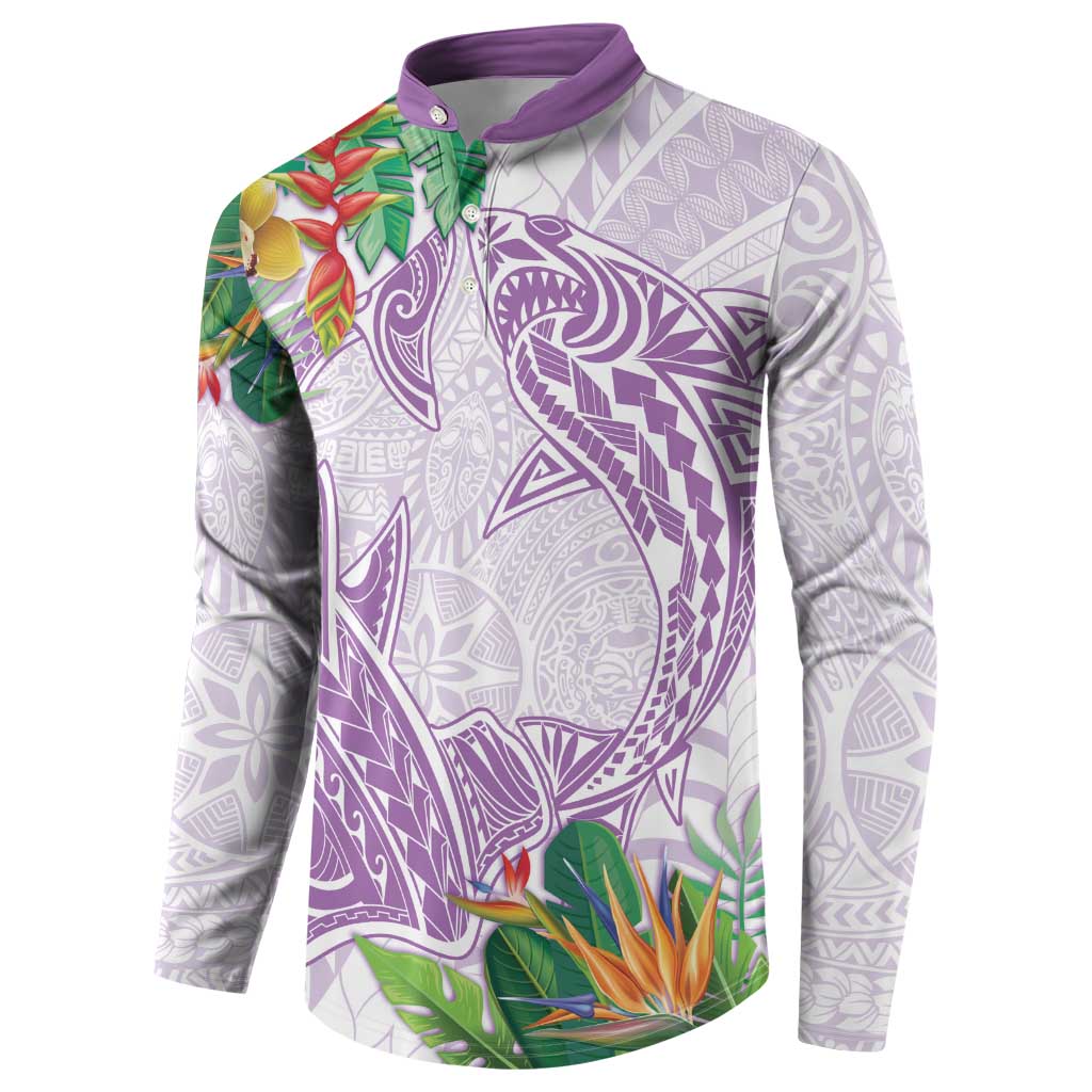 Polynesia Button Sweatshirt Sharks Duo Tropical Lavender LT7 - Polynesian Pride