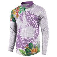 Polynesia Button Sweatshirt Sharks Duo Tropical Lavender LT7 - Polynesian Pride
