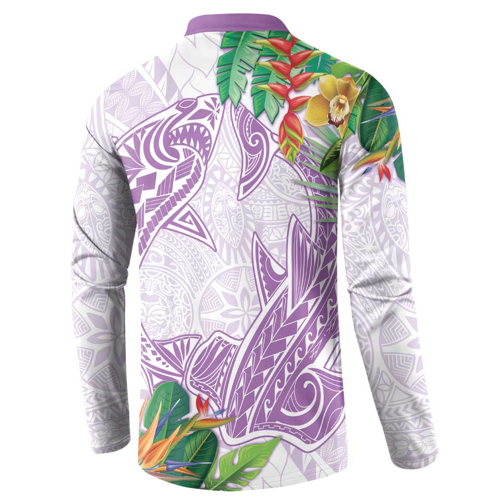 Polynesia Button Sweatshirt Sharks Duo Tropical Lavender LT7 - Polynesian Pride