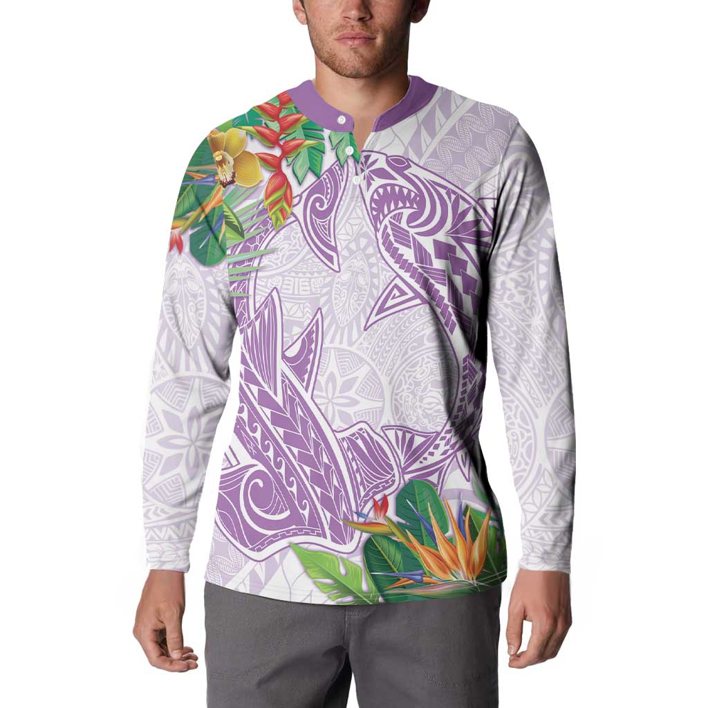 Polynesia Button Sweatshirt Sharks Duo Tropical Lavender LT7 - Polynesian Pride