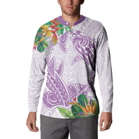 Polynesia Button Sweatshirt Sharks Duo Tropical Lavender LT7 - Polynesian Pride