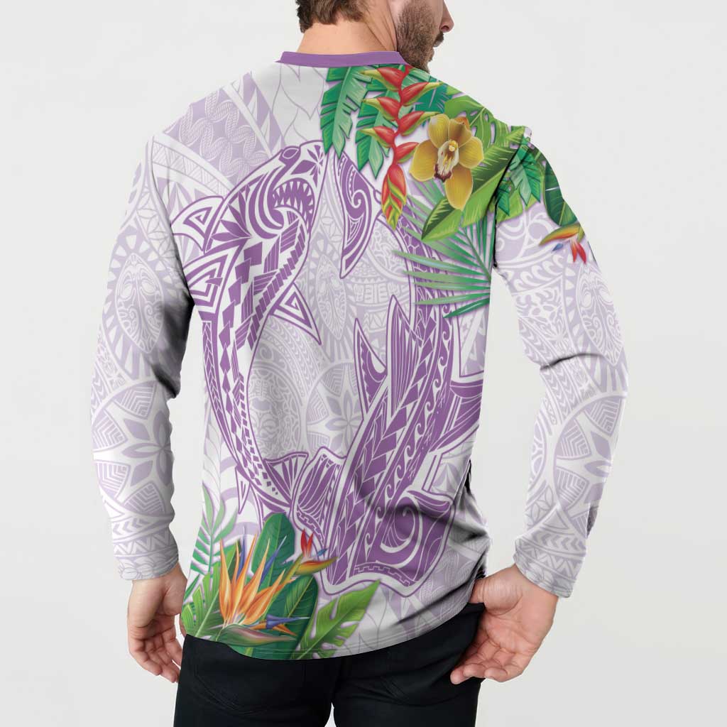 Polynesia Button Sweatshirt Sharks Duo Tropical Lavender LT7 - Polynesian Pride