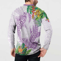 Polynesia Button Sweatshirt Sharks Duo Tropical Lavender LT7 - Polynesian Pride