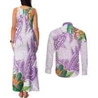 Polynesia Couples Matching Tank Maxi Dress and Long Sleeve Button Shirt Sharks Duo Tropical Lavender