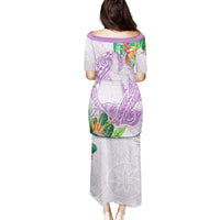 Polynesia Family Matching Puletasi and Hawaiian Shirt Sharks Duo Tropical Lavender