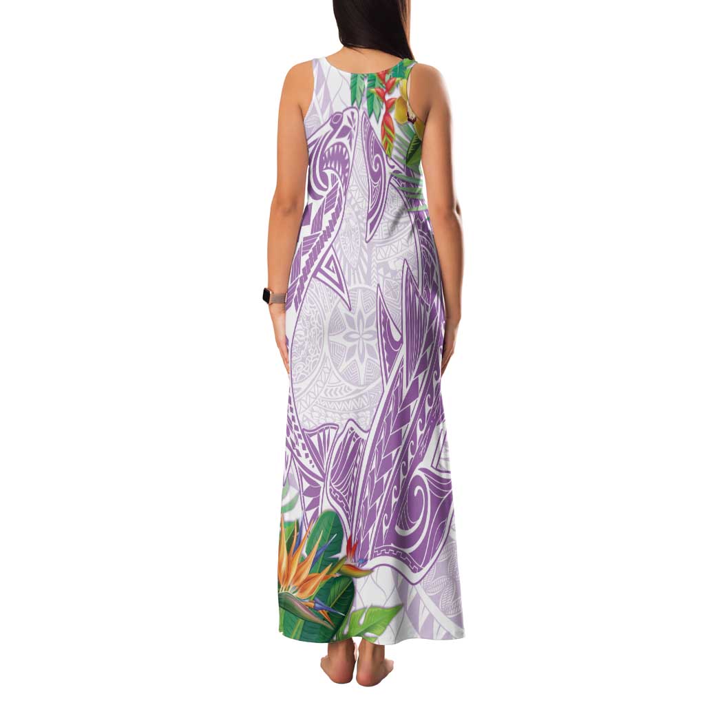 Polynesia Family Matching Tank Maxi Dress and Hawaiian Shirt Sharks Duo Tropical Lavender