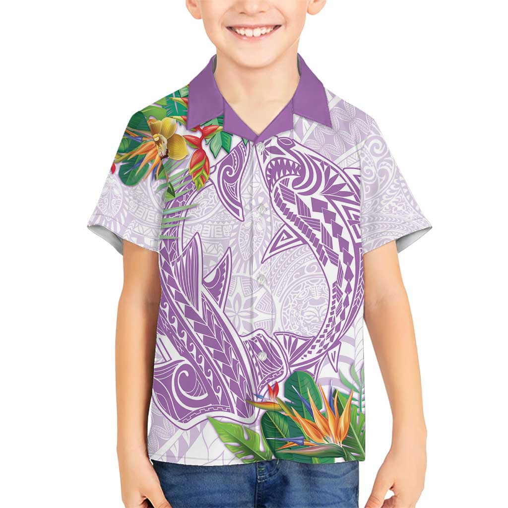 Polynesia Family Matching Tank Maxi Dress and Hawaiian Shirt Sharks Duo Tropical Lavender