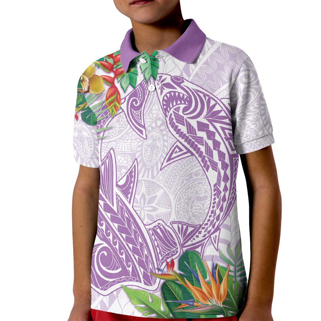 Polynesia Kid Polo Shirt Sharks Duo Tropical Lavender LT7 Kid Lavender - Polynesian Pride