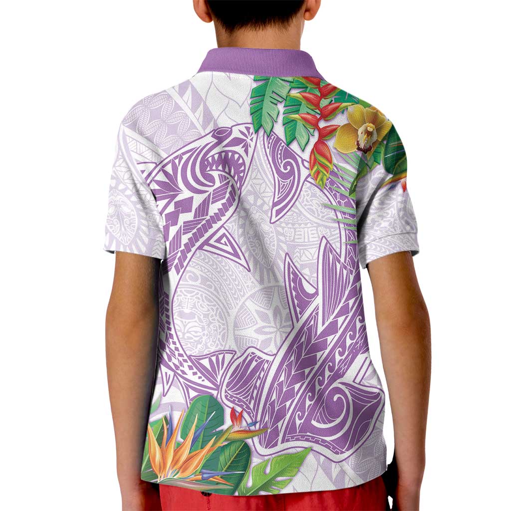 Polynesia Kid Polo Shirt Sharks Duo Tropical Lavender LT7 - Polynesian Pride
