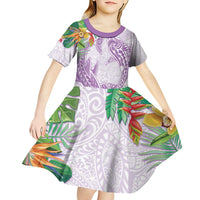 Polynesia Kid Short Sleeve Dress Sharks Duo Tropical Lavender LT7 - Polynesian Pride